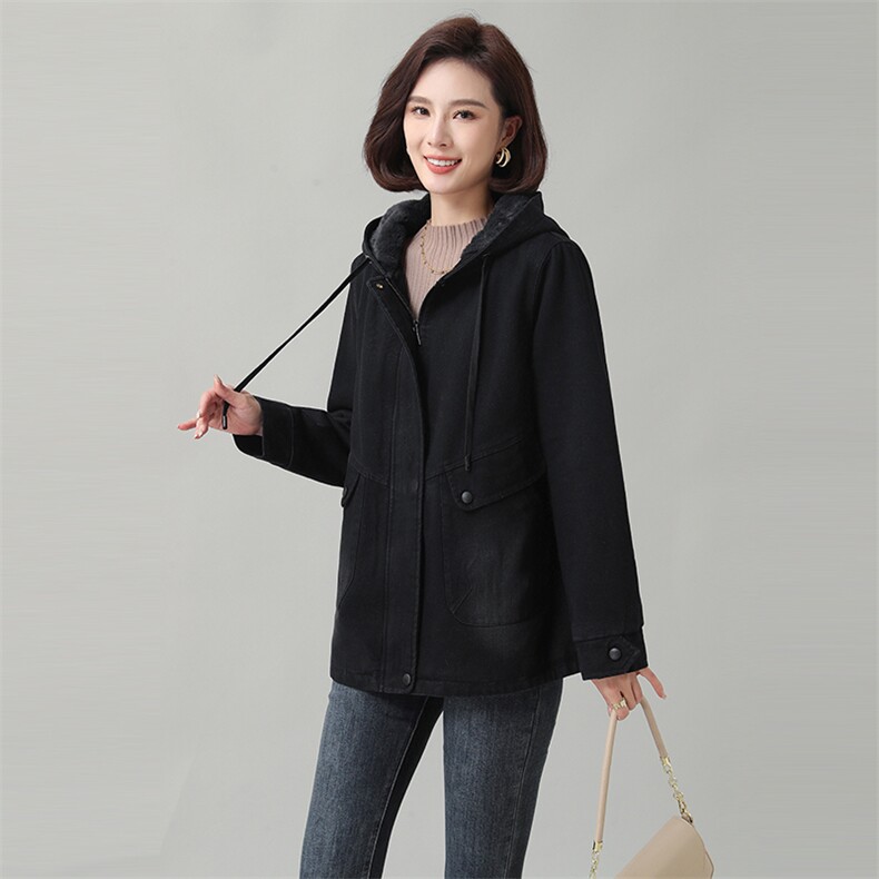 牛仔加绒加厚外套女短款棉袄2023冬季新款派克服妈妈保暖棉衣棉服，女装派克服，秋牧寒烟