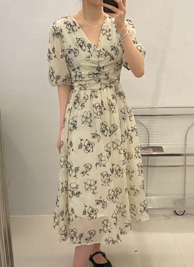 V领连衣裙，女装连衣裙，FMV(1F)