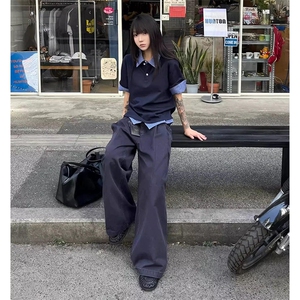 得物抖音高品质二开 夏季美式潮牌高街假两件格子衬衣翻领短袖T恤图片