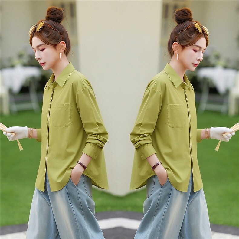 衬衫女春秋单件百搭纯色,女装衬衫,芙芮
