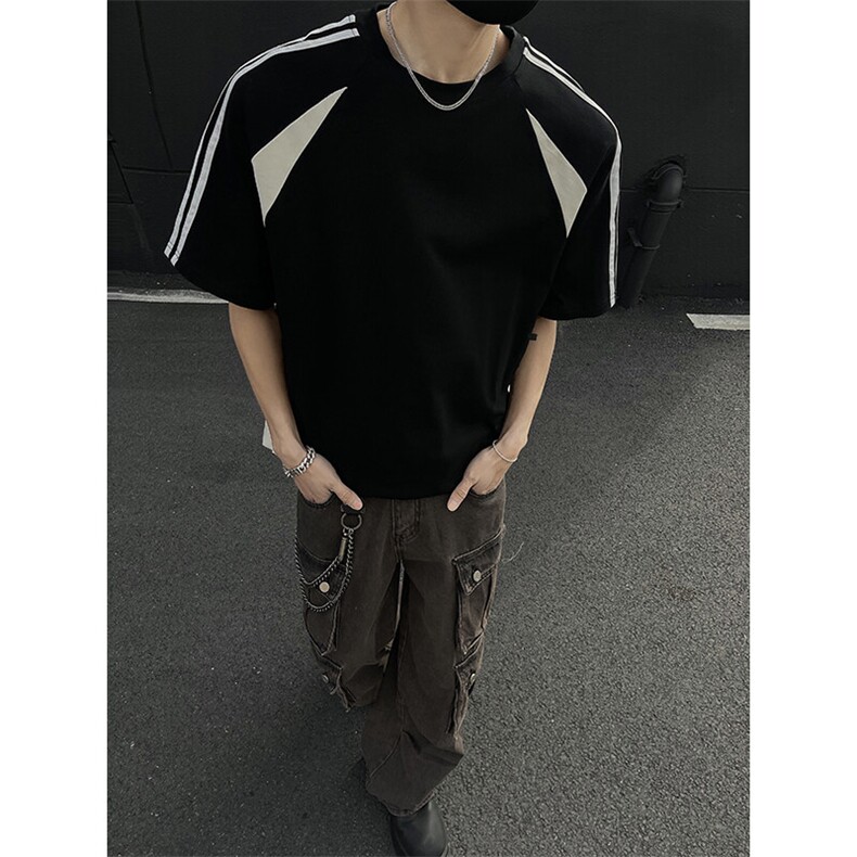 抖音得物二开品质240克宽松纯棉美式潮牌高街痞帅短袖T恤YQ42图片