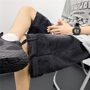 男士牛仔裤夏季薄款美式复古高街潮牌五分裤宽松直筒休闲水洗中裤图片