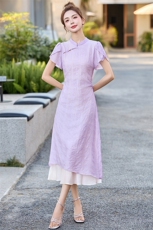 2025夏季新款时尚显瘦洋气减龄新中式国风连衣裙，女装连衣裙，魅丽静蓝