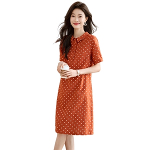 夏季棉麻连衣裙女2025新款今年流行超火气质亚麻裙圆点休闲薄裙子图片