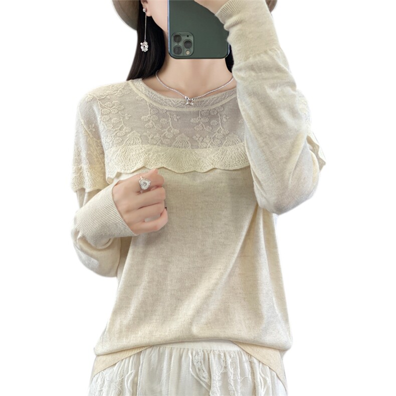 时髦洋气减龄圆领长袖精纺打底衫上衣女纯色气质休闲小衫针织毛衣,女装羊毛衫,宛庄羊绒