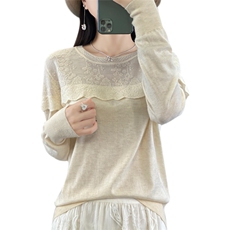 时髦洋气减龄圆领长袖精纺打底衫上衣女纯色气质休闲小衫针织毛衣，女装羊毛衫，宛庄羊绒