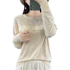 时髦洋气减龄圆领长袖精纺打底衫上衣女纯色气质休闲小衫针织毛衣图片