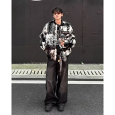 棒球领潮常规款青少年标准扎染羊羔毛夹棉拼色毛绒外套秋季2464，男装毛呢大衣，星座506