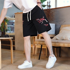 风大刺绣短裤男中式休闲百搭五分裤沙滩裤XZ310B-3-DK1901-P27，男装牛仔裤，星座310B-3