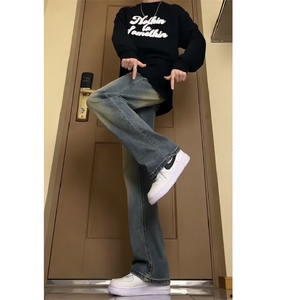 复古蓝牛仔裤直筒窄版美式vibe裤子男款高个子加长弯刀Z711 P39图片