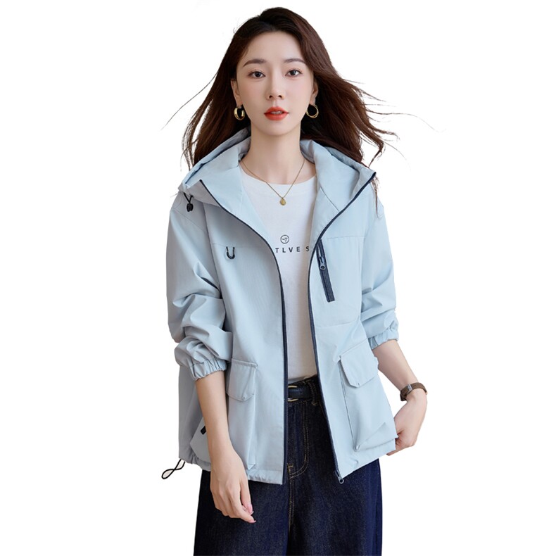 现货秒发2025秋装新款韩版连帽休闲风衣外套短款大码外套,女装风衣,星宇服饰