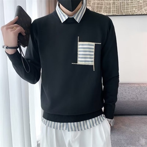 假两件毛衣男士衬衫领长袖毛线衣服春秋季外套修身针织衫S3381