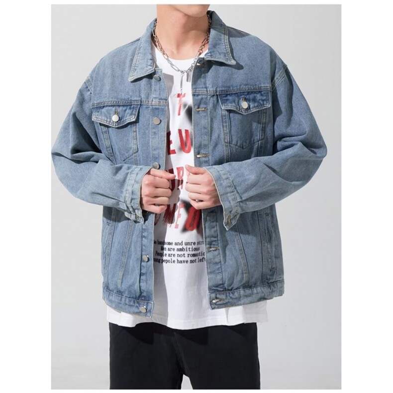 牛仔外套男高街潮牌夹克港风休闲百搭翻领情侣上衣服JK001-P65图片