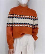 菱形拼色毛衣，女装针织衫/毛衣，驿谷