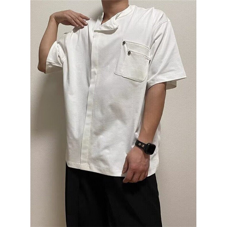 夏季日系纯色口袋圆领拼接设计索罗娜短袖款复古休闲T恤TT68，男装T恤，星座1116A（原606A-3）