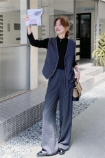轻熟风韩系马甲阔腿裤套装女春秋2025新款ootd穿搭打底衫三件套，女装套装/套裙，2C056