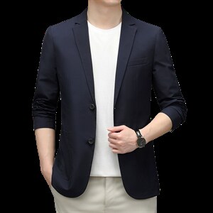 西服外套男春秋季新款商务休闲中年男士宽松翻领上衣薄款男装图片
