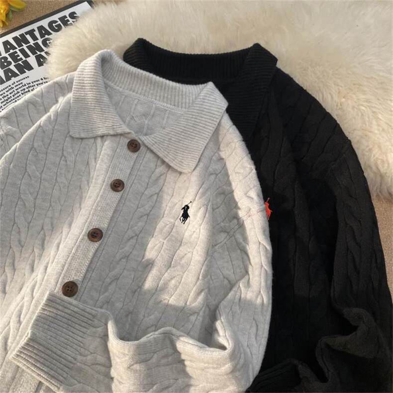 8505刺绣-特P68季时尚简约毛衣套头衫男针织衫纯色翻领麻花外套，男装针织衫/毛衣，电商D310B