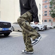 男秋季新款港风休闲裤迷彩休闲男裤多袋运动军绿长裤UK105P42，男装休闲裤，星座1116-2