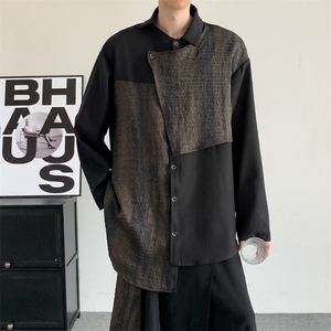 秋季暗黑山本耀司高级感扎染新中式衬衣不规则拼接设计潮衬衫图片