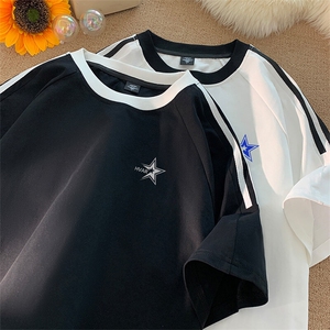 可48小时发货支持抖音得物来样二开 重磅美式高街纯棉织带短袖T恤图片