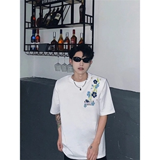 万针全刺绣解构设计260克重磅双纱纯棉高品质美式高街短袖T恤特39，男装T恤，电商A486
