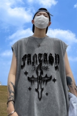 新款夏季潮流磨破做旧水洗宽松无袖背心DT6248P40控58，男装背心/马甲，电商A268A