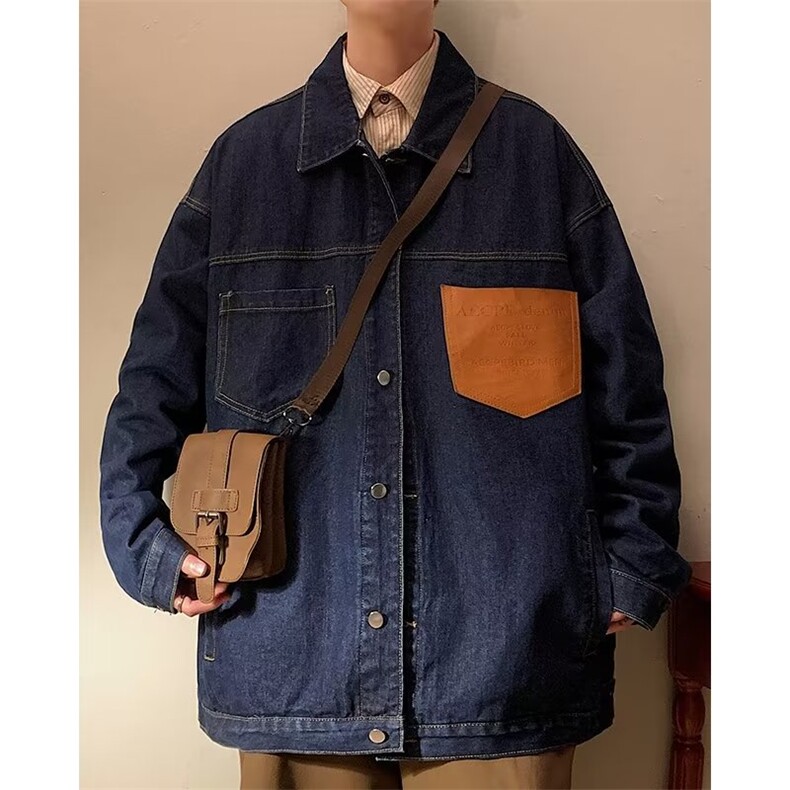 牛仔外套男韩版潮流痞高街拼色2023春秋新款ins宽松夹克W4592-P59，男装大码男装，星座412-2