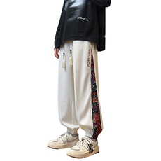 风男春秋季美式复古拼接长裤潮牌宽松大码XZ102B-1CK2418P45，男装休闲裤，星座102B-1