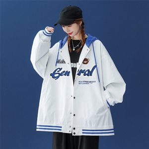 中性风  秋季百搭宽松夹克情侣连帽棒球服外套女G622 P65控78图片
