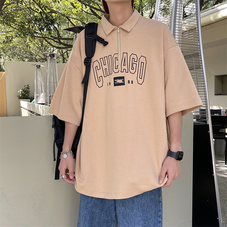 新款优品男士短袖刺绣半开拉链印花T恤宽松上衣POLO衫ZD3315-P52，男装T恤，星座717