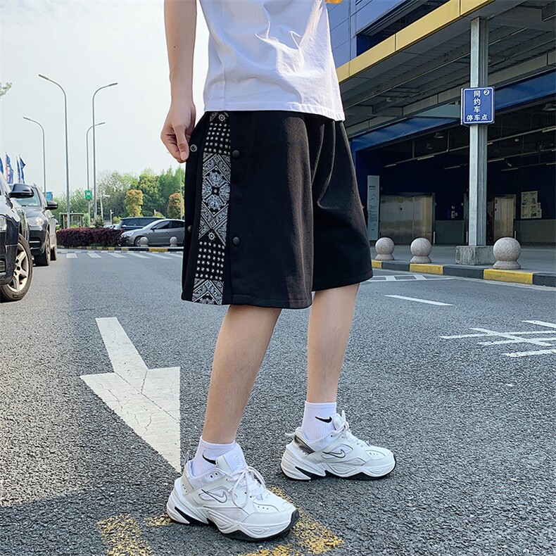 腰果花裤子高街ins潮牌白色运动短裤男训练排扣五分裤DK115-P18,男装休闲裤,星座308B-1