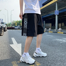 腰果花裤子高街ins潮牌白色运动短裤男训练排扣五分裤DK115-P18，男装休闲裤，星座308B-1