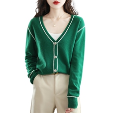 时尚百搭V领单排扣羊毛开衫显瘦修身秋季女装外套，女装羊毛衫，亿东羊绒