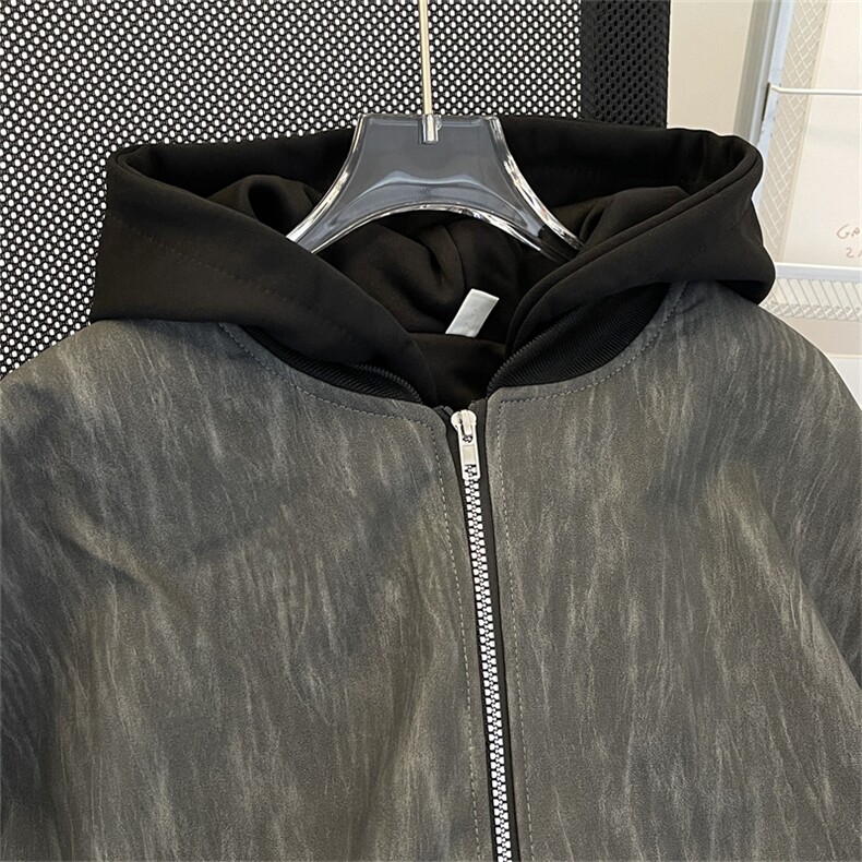 假两件连帽皮衣外套男春秋季潮流美式街头痞帅宽松夹克J6900-p85,男装夹克,星座1008