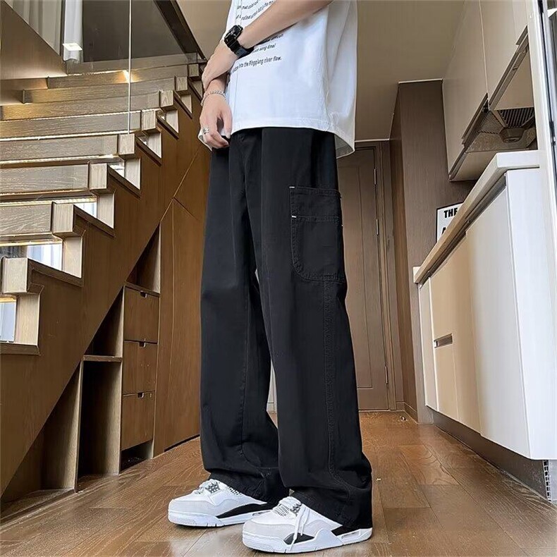 日系宽松直筒工装裤多口袋百搭复古长裤垂感休闲裤B45411-p43,男装休闲裤,星座1008