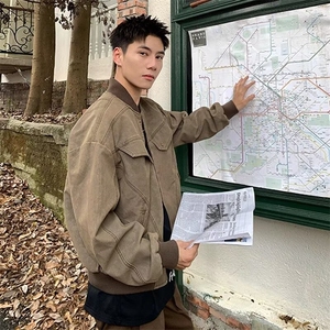 美式复古做旧工装夹克男女春秋宽松休闲棒球服短款外套潮图片