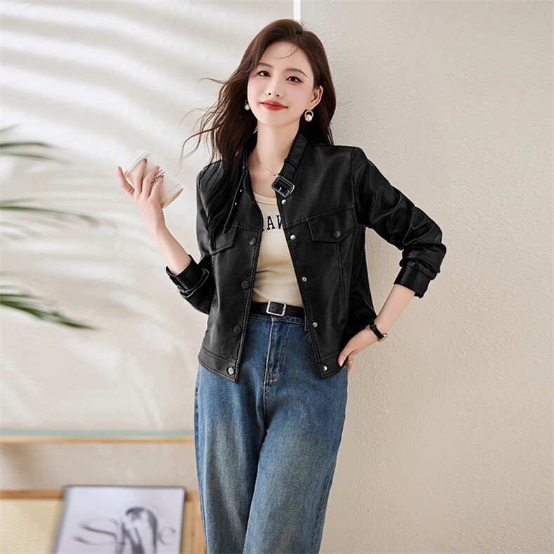 海宁真皮皮衣女外套2025年新款春秋小个子短款女士休闲绵羊皮夹克,女装皮衣,臻衣坊