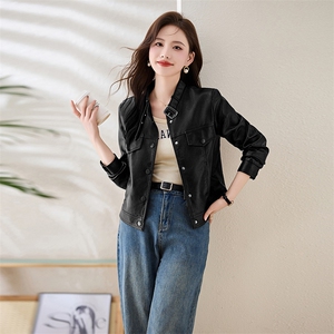 海宁真皮皮衣女外套2025年新款春秋小个子短款女士休闲绵羊皮夹克图片
