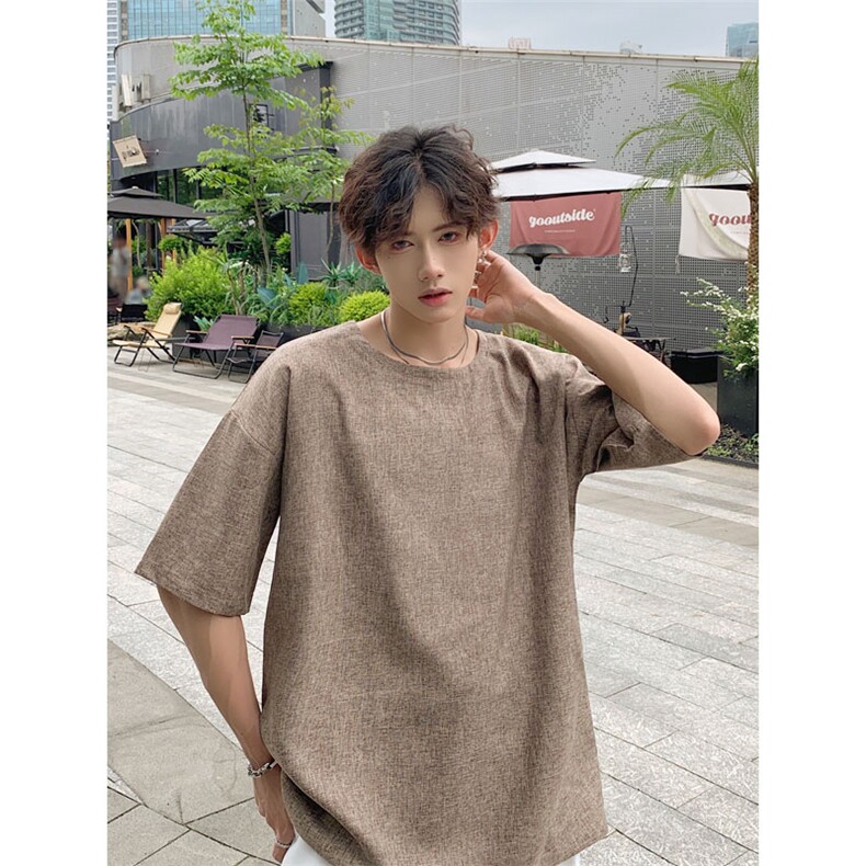 现货夏季纯色亚麻潮宽松新中式大码棉麻短袖男MT08-特P25控48,男装T恤,星座205-5