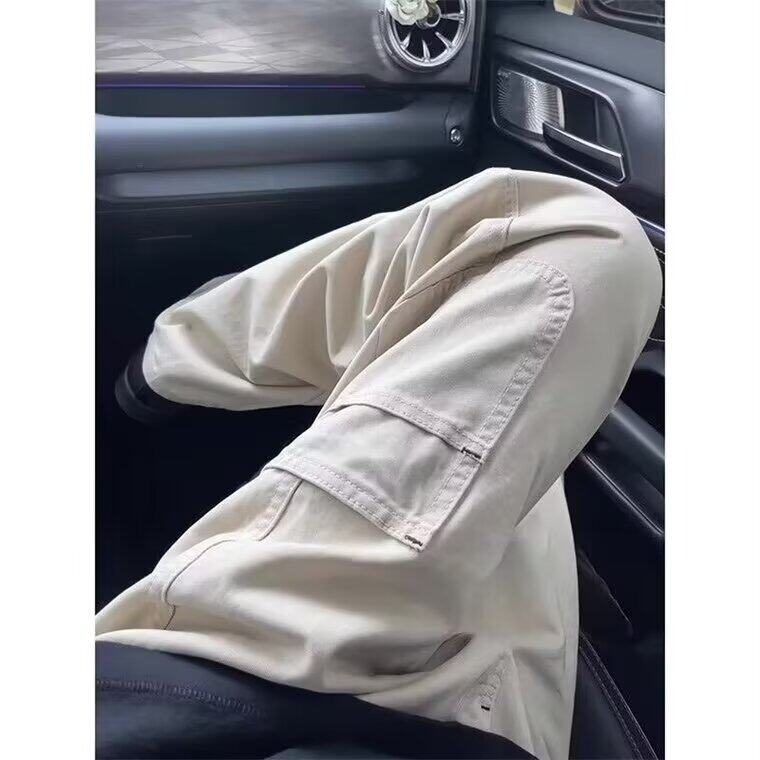 伐木多口袋杏色工装裤男新款美式高街vibe裤子设计感休闲直筒裤,男装休闲裤,星座506A