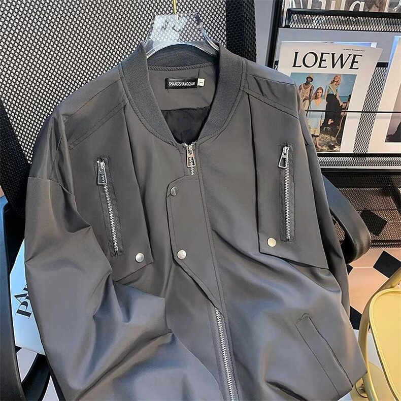 美式复古高街工装多口袋飞行员棒球服外套男ins宽松夹克 JK673图片