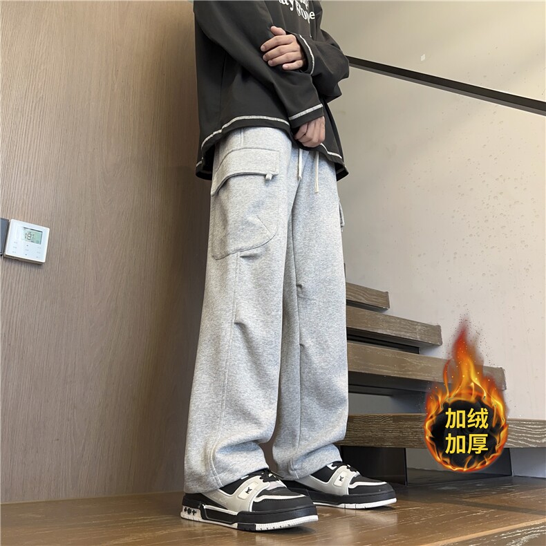 加绒裤子男冬季加绒加厚卫裤宽松ins休闲裤227-1*K005加绒P50控78,男装休闲裤,星座227-1