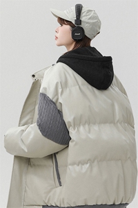 中性风白墙毛线衣拼接PU皮棉衣男:聚酯纤维MY78756P140控198图片