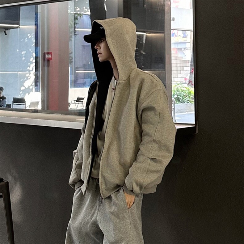 抖音得物高品质二开26春装美式重磅宽松结构双面连帽卫衣外套W68,女装短外套,电商A486-1