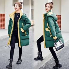 绿色羽绒棉服女冬2023年新款棉衣中长款欧货加厚时尚宽松棉袄外套，女装棉衣/棉服，牡丹诺