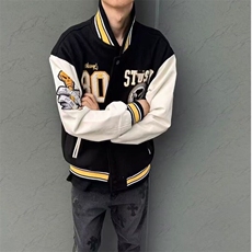 美式撞色拼接刺绣棒球服外套男复古小众高街痞帅短款夹克，男装夹克，星座506A
