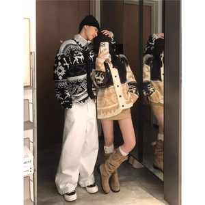 网图费尔岛花纹法式提花针织开衫情侣毛衣外套 A025-FM17609-P60图片