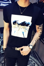 夏季T恤人物圆领2021年青春流行修身型青年百搭气质潮流，男装T恤，电商A313