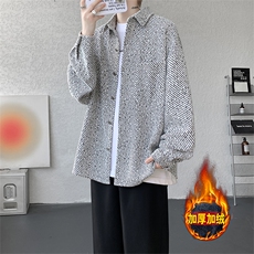 加绒衬衫男冬季新款港风宽松大码加厚小香风长袖衬衣JR70-P49，男装衬衫，星座214-3